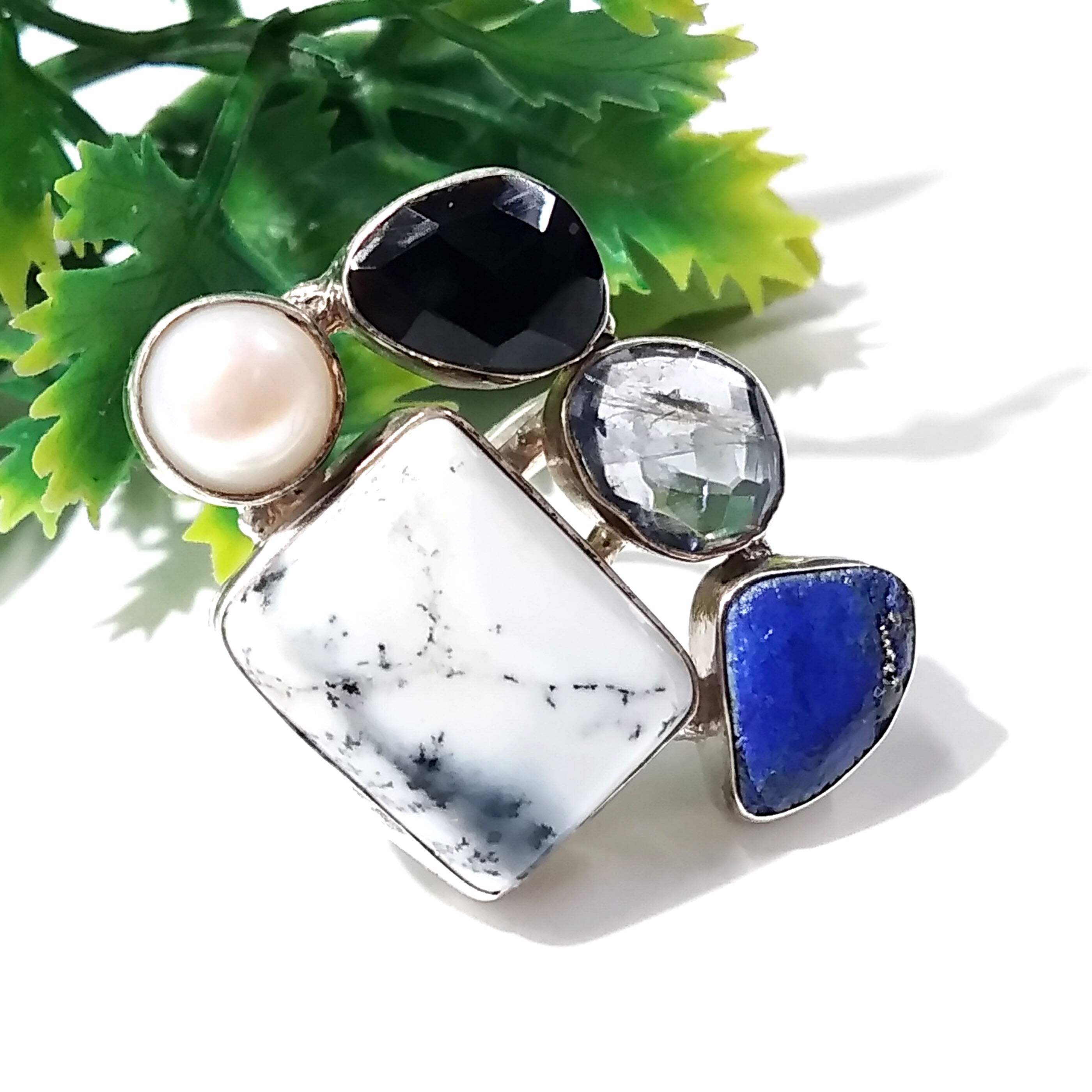 925 Starling Silver Rings, With All Natural Gemstone Rings, Beautiful Nice Multi Stone Ring, Handmade Gemstone Ring, For Girls & Women Ring.